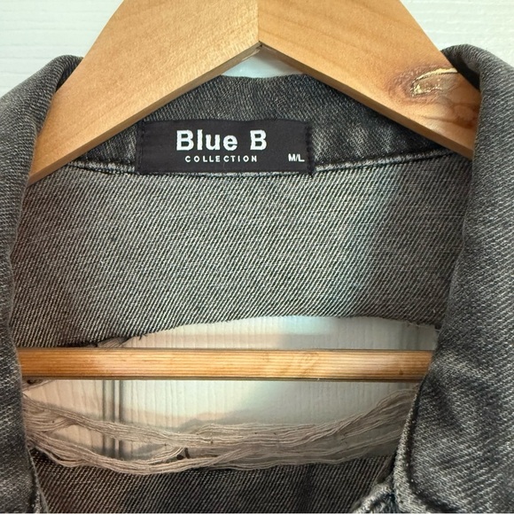 Blue B Distressed Black Denim Jacket Cropped M/L - Picture 3 of 8